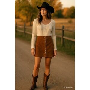 BLANKNYC‎ Womens Suede Skirt Size 27 Brown Mini Boho 70s Western Capsule Fall